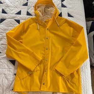 Rains Yellow Hoodie Snap Front Raincoat Womens L/XL